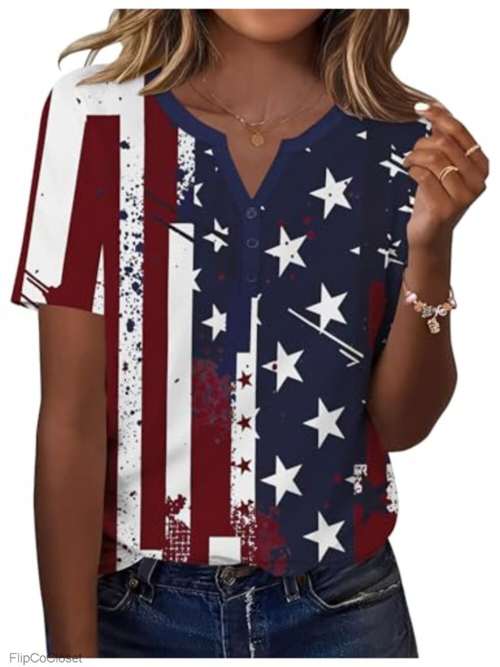 Women's Short Sleeve V Neck Button Blouse Dressy Casual Summer Top